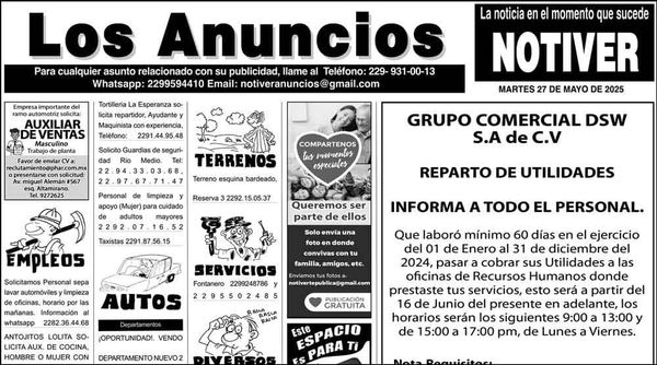 ...LOS ANUNCIOS, AVISOS Y DEMÁS! - MARTES, 27 DE MAYO 2025