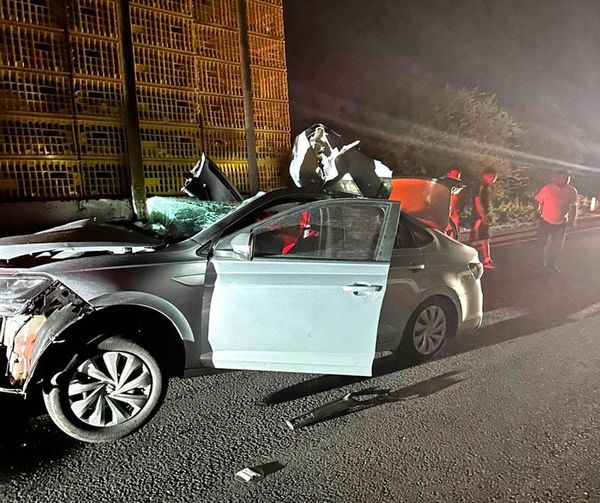 ¡SE INCRUSTA CONTRA CAMIÓN CON POLLOS EN LA AUTOPISTA!