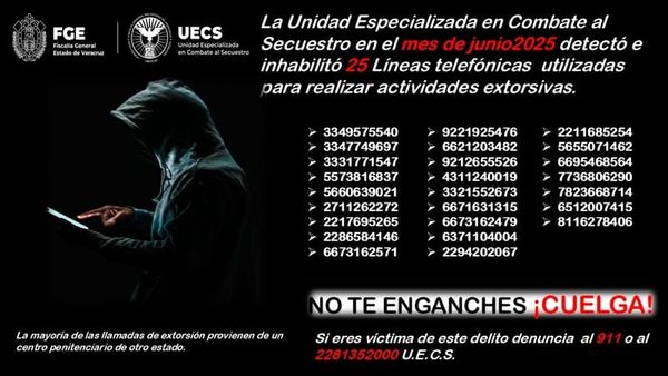 ¡FISCALÍA DESACTIVA LÍNEAS TELEFÓNICAS DE EXTORSIÓN!