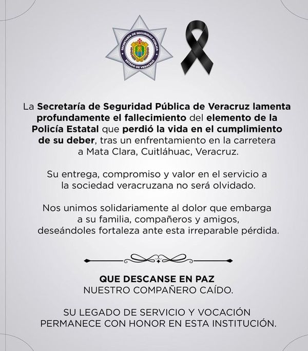¡EN CUMPLIMIENTO DE SU DEBER! - *Confirma la SSP fallecimiento de un elemento...