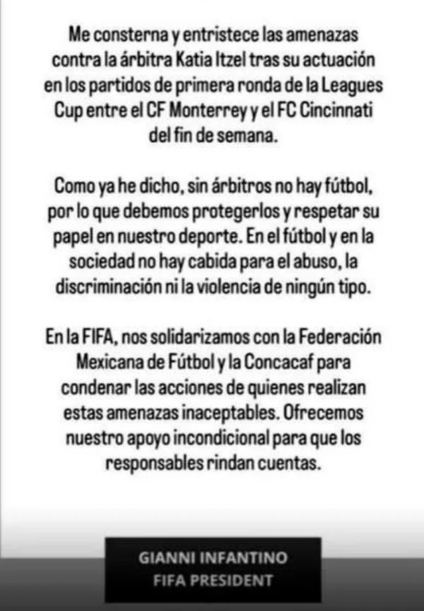 ¡CONDENA INFANTINO AMENAZAS A KATIA ITZEL!