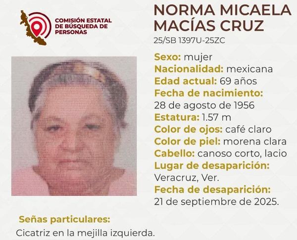 ¡NORMA MICAELA DESAPARECIÓ EN LA CIUDAD DE VERACRUZ!