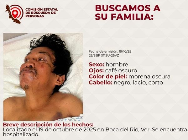 ¡BUSCAN A FAMILIARES DE HOMBRE HOSPITALIZADO EN BOCA DEL RÍO!
