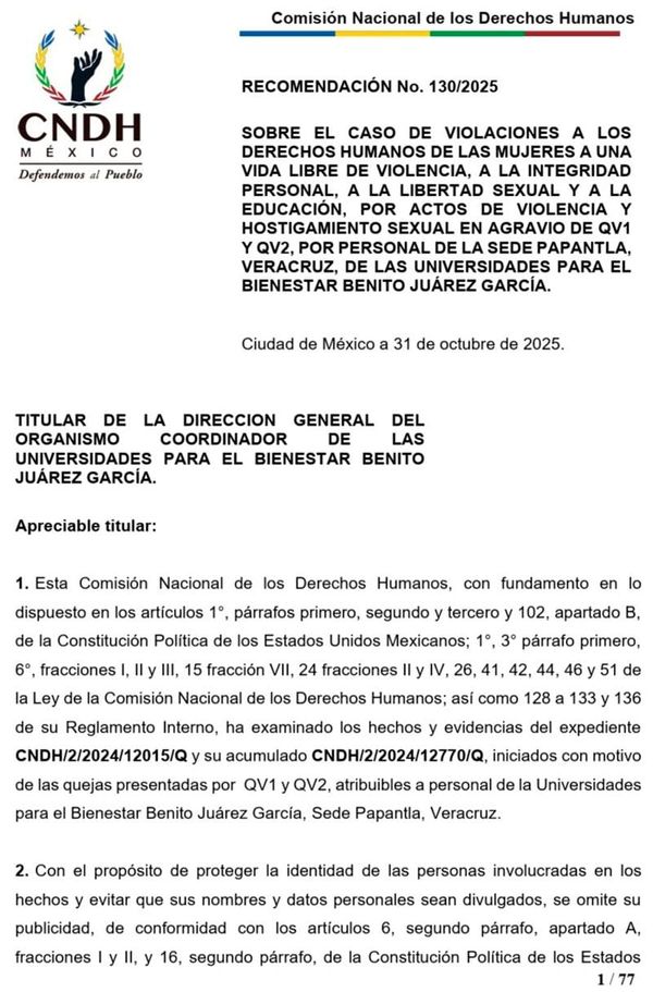 ¡BAJO LA LUPA LA U. BIENESTAR! - *Por caso de violencia sexual la CNDH emite recomendación
