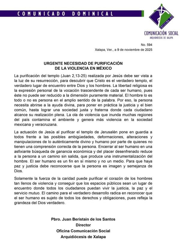 ¡NO QUIEREN VIOLENCIA! - IGLESIA CATÓLICA