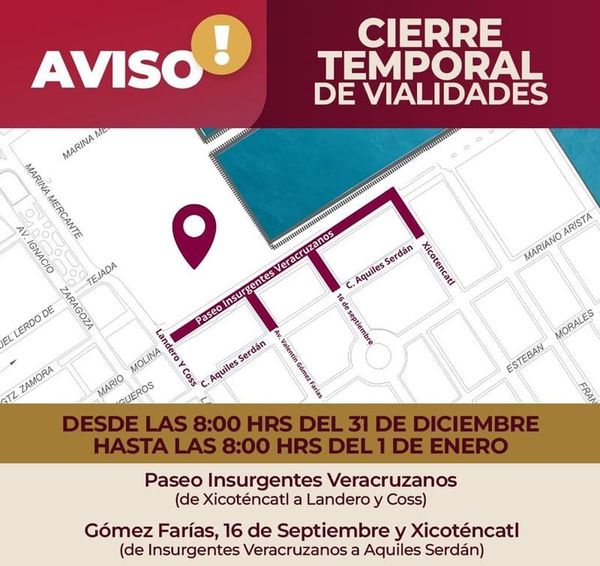 CIERRE TEMPORAL DE VIALIDADES EN LA ZONA CENTRO DE VERACRUZ