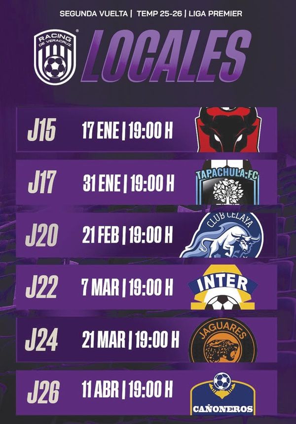 ¡ASÍ EL CALENDARIO DEL RACING DE LA SERIE A!