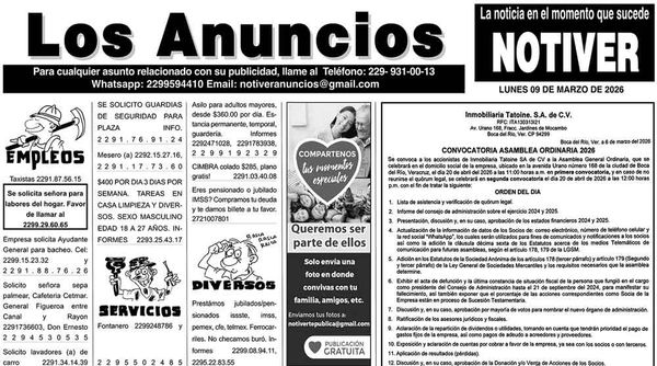 ...LOS ANUNCIOS, AVISOS Y DEMÁS! - LUNES, 09 DE MARZO 2026