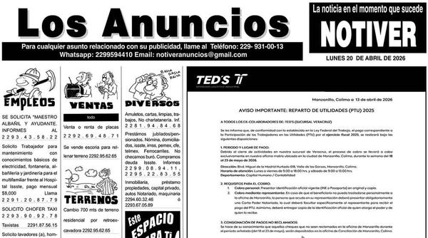...LOS ANUNCIOS, AVISOS Y DEMÁS! - LUNES, 20 DE ABRIL 2026