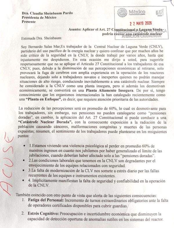 ¡MANDAN CARTA DESDE ‘CHERMNOVERDE’! - *Siguen despidiendo a los ingenieros de Laguna Verde