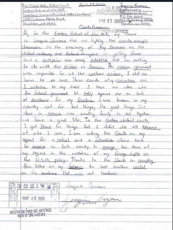 ¡“EL CHAPO” MANDA CARTA AL DISTRITO ESTE DE NUEVA YORK!