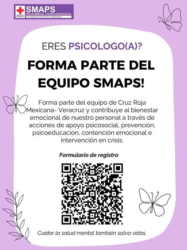¡CONVOCA CRUZ ROJA A PSICÓLOGOS A INTEGRARSE AL EQUIPO DE SALUD MENTAL Y APOYO PSICOSOCIAL!