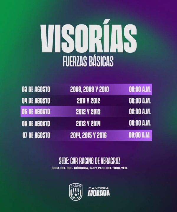 ¡ANUNCIA RACING VERACRUZ VISORIA PARA EQUIPOS DE FUERZAS BÁSICOS!