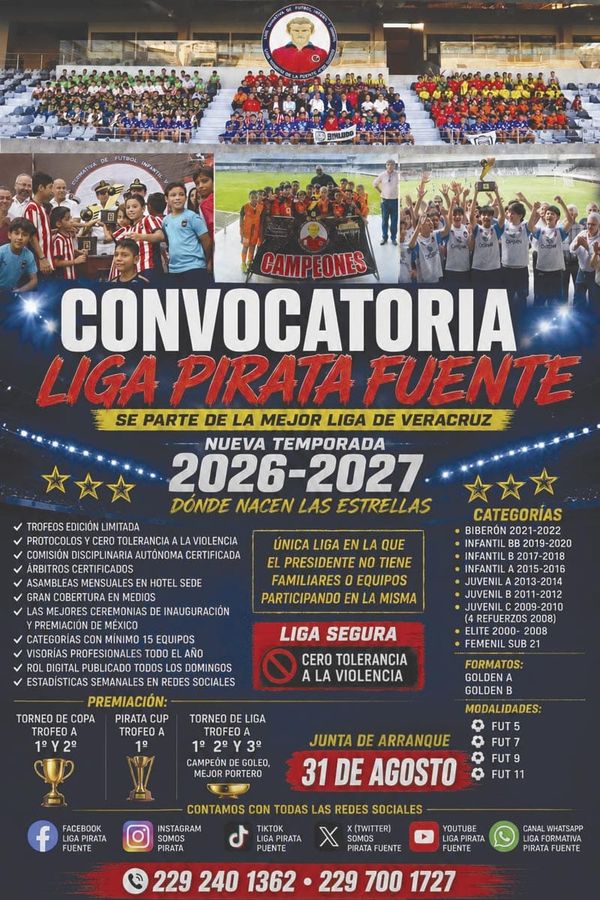 ¡LANZA LIGA “PIRATA FUENTE” CONVOCATORIA PARA SU TEMPORADA 2026-2027!
