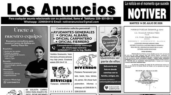 ...LOS ANUNCIOS, AVISOS Y DEMÁS! - MARTES, 14 DE JULIO 2026