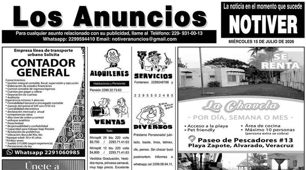 ...LOS ANUNCIOS, AVISOS Y DEMÁS! - MIÉRCOLES, 15 DE JULIO 2026