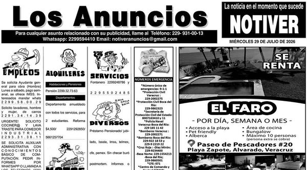 ...LOS ANUNCIOS, AVISOS Y DEMÁS! - MIÉRCOLES, 29 DE JULIO 2026