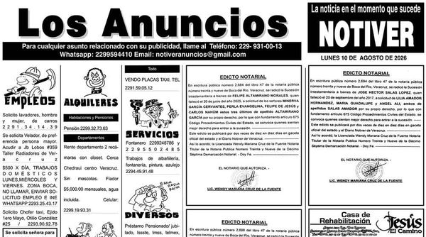 ...LOS ANUNCIOS, AVISOS Y DEMÁS! - LUNES, 10 DE AGOSTO 2026