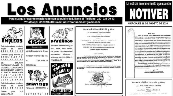 ...LOS ANUNCIOS, AVISOS Y DEMÁS! - MIÉRCOLES, 26 DE AGOSTO 2026