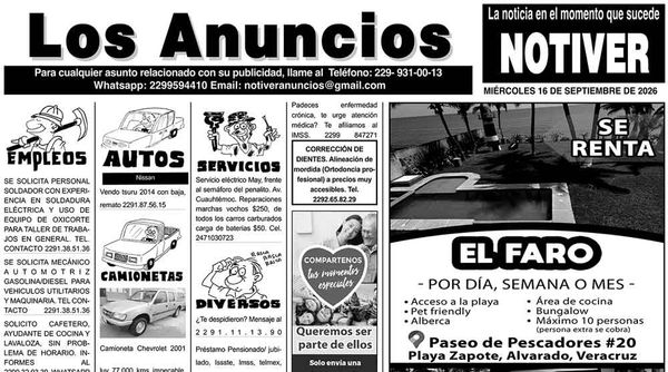 ...LOS ANUNCIOS, AVISOS Y DEMÁS! - MIÉRCOLES, 16 DE SEPTIEMBRE 2026