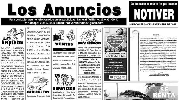 ...LOS ANUNCIOS, AVISOS Y DEMÁS! - MIÉRCOLES, 9 DE SEPTIEMBRE 2026
