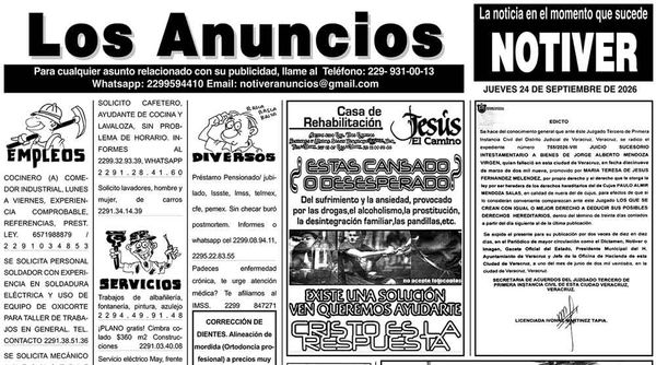 ...LOS ANUNCIOS, AVISOS Y DEMÁS! - JUEVES, 24 DE SEPTIEMBRE 2026