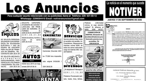 ...LOS ANUNCIOS, AVISOS Y DEMÁS! - JUEVES, 17 DE SEPTIEMBRE 2026