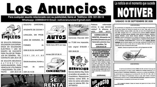 ...LOS ANUNCIOS, AVISOS Y DEMÁS! - SÁBADO, 19 DE SEPTIEMBRE 2026