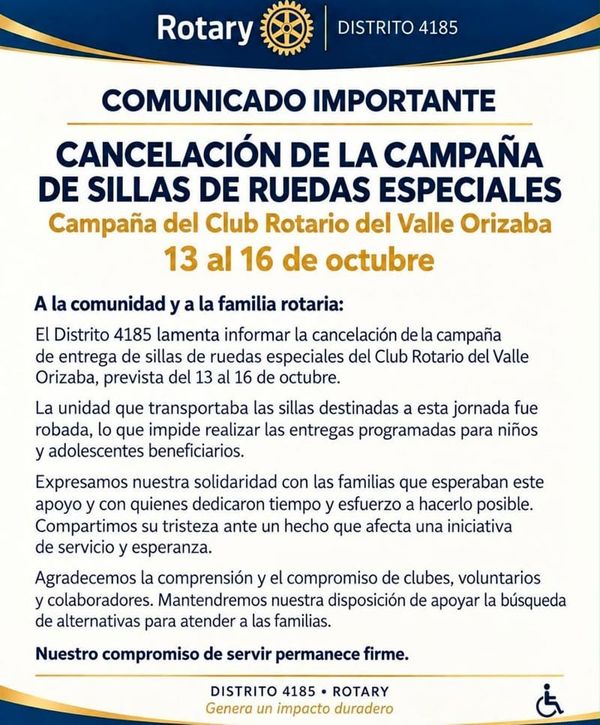 ¡SE ROBAN CAMIÓN CON 250 SILLAS DE RUEDAS DEL CLUB ROTARIO DE ORIZABA!