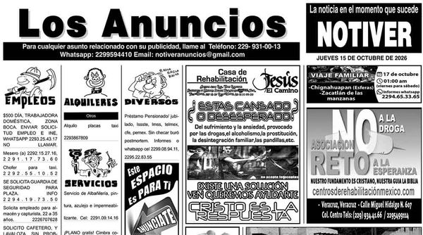 ...LOS ANUNCIOS, AVISOS Y DEMÁS! - JUEVES, 15 DE OCTUBRE 2026