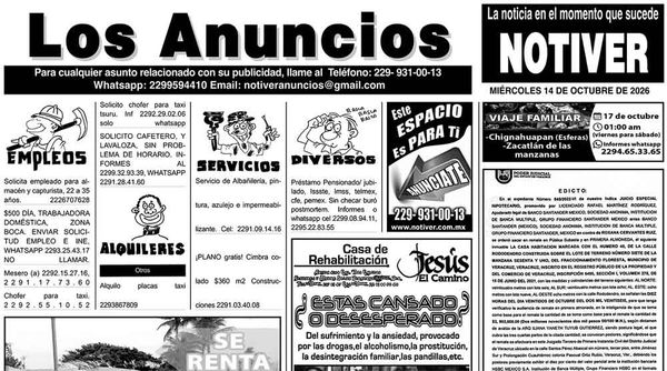 ...LOS ANUNCIOS, AVISOS Y DEMÁS! - MIÉRCOLES, 14 DE OCTUBRE 2026
