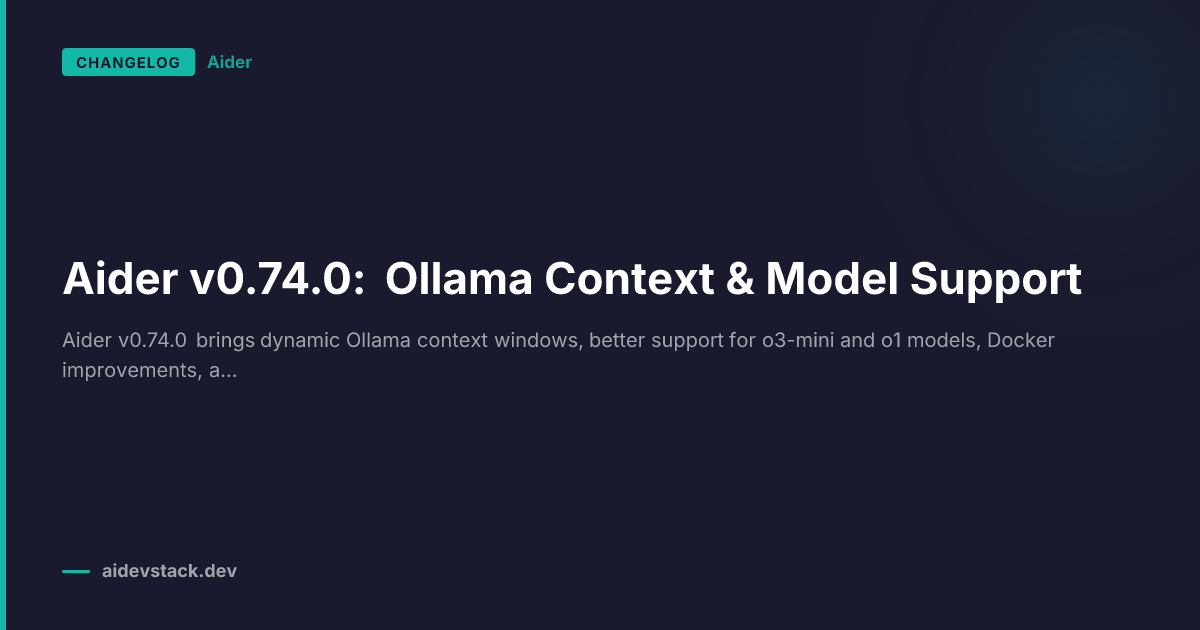Aider v0.74.0: Ollama Context & Model Support