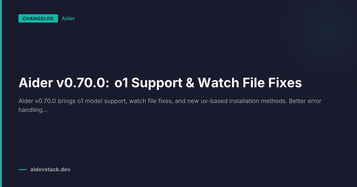 Aider v0.70.0: o1 Support & Watch File Fixes