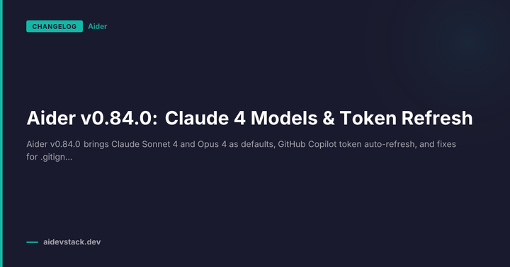 Aider v0.84.0: Claude 4 Models & Token Refresh