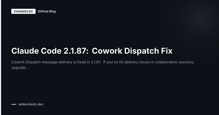 Claude Code 2.1.87: Cowork Dispatch Fix