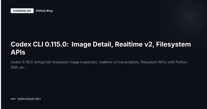 Codex CLI 0.115.0: Image Detail, Realtime v2, Filesystem APIs