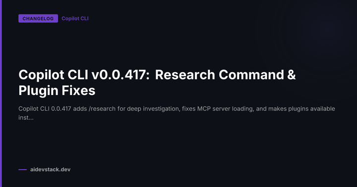 Copilot CLI v0.0.417: Research Command & Plugin Fixes