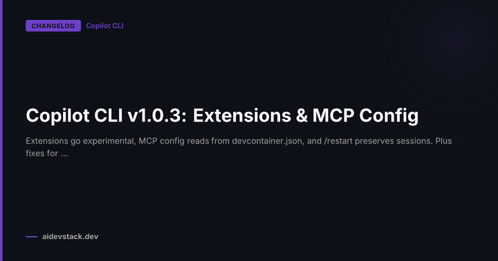 Copilot CLI v1.0.3: Extensions & MCP Config