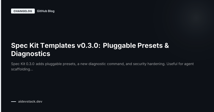 Spec Kit Templates v0.3.0: Pluggable Presets & Diagnostics
