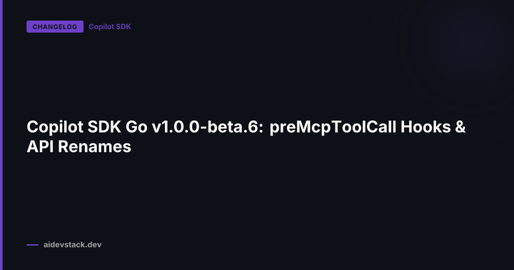 Copilot SDK Go v1.0.0-beta.6: preMcpToolCall Hooks & API Renames