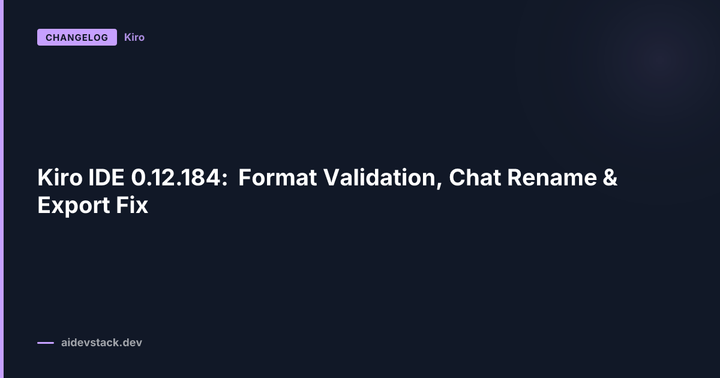 Kiro IDE 0.12.184: Format Validation, Chat Rename & Export Fix