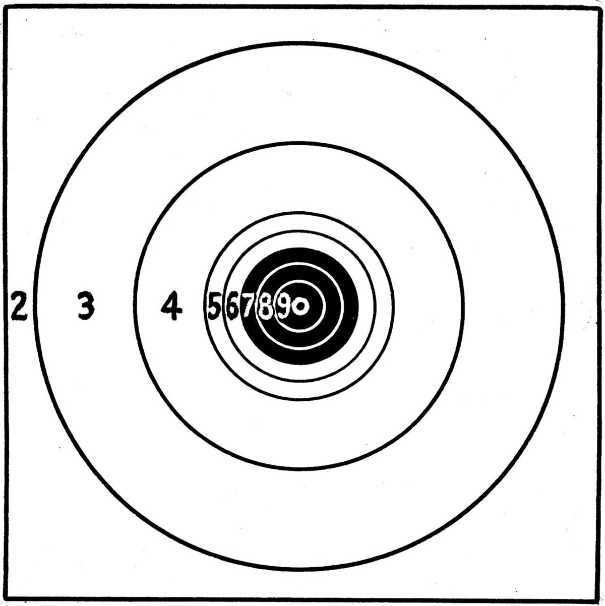 Black-and-white diagram of concentric circles labeled 2 through 10 representing a point spread function target.