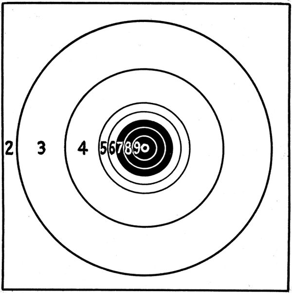 Black-and-white diagram of concentric circles labeled 2 through 10 representing a point spread function target.