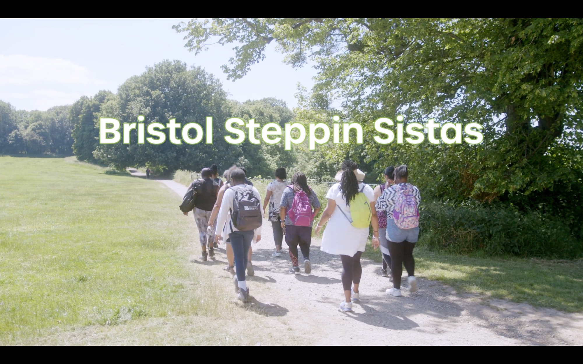 group of women walking along a path in the countryside with title Bristol Stepping Sistas