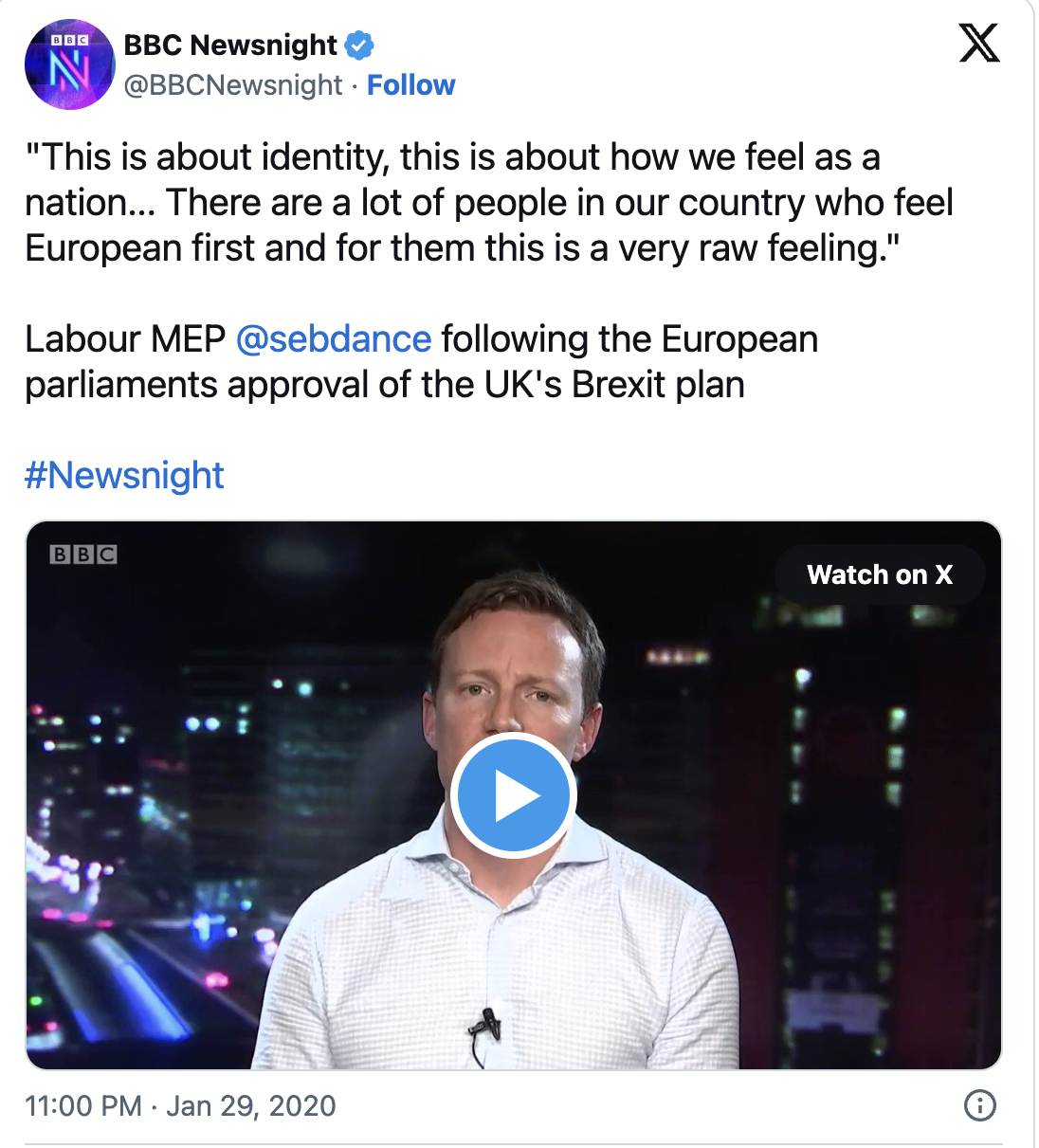 A picture of a tweet which reads "This is about identity. This is about how we feel as a nation."