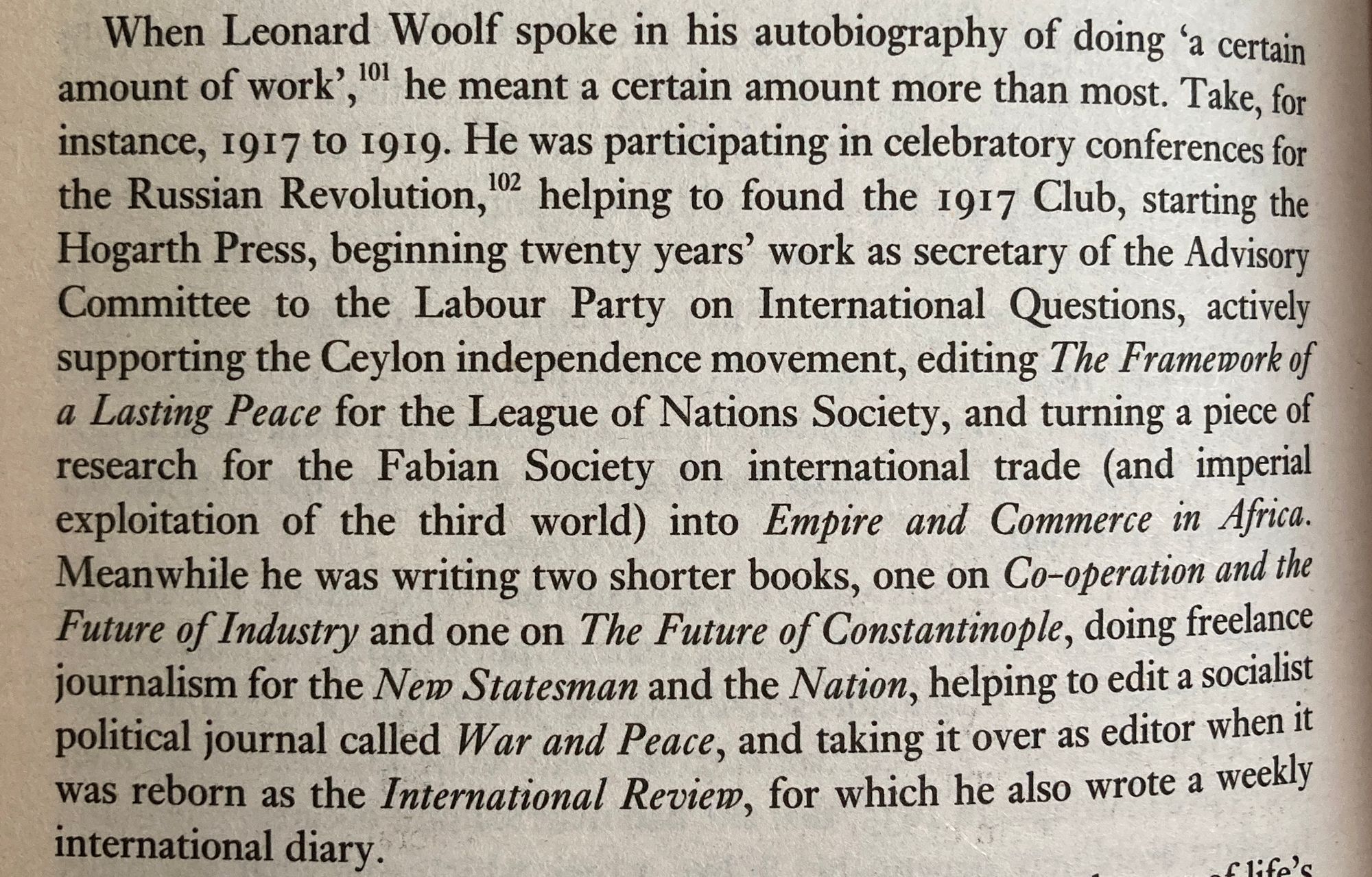 list of publications by Leonard Woolf 1917-1919