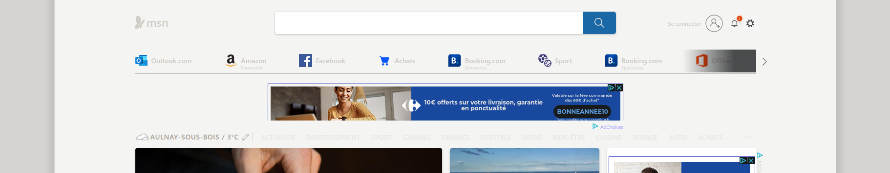msn.com après le chargement de la pub