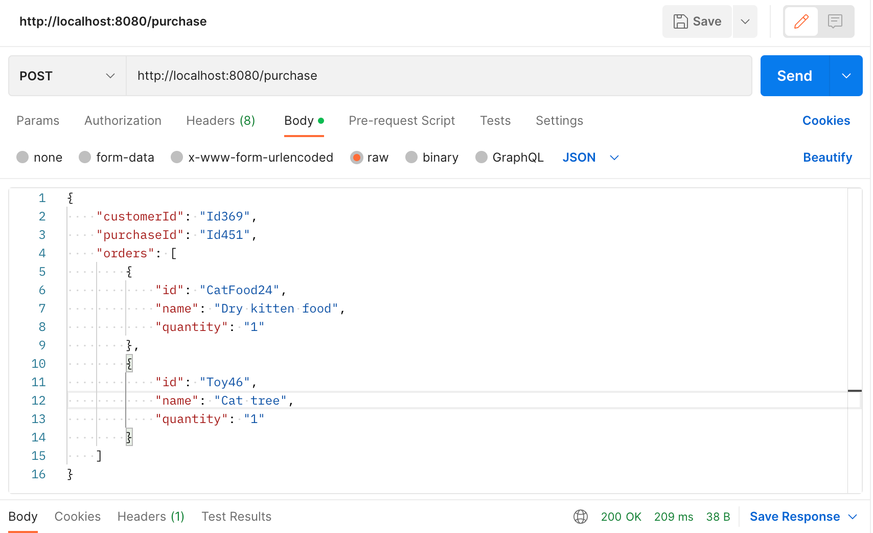 Figure 11 : Payload envoyé sur le PurchaseController