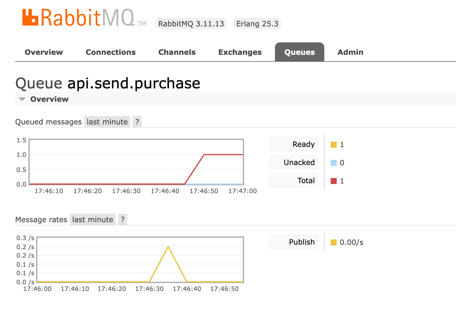 Figure 13 : Capture de l’écran de monitoring de la queue api.send.purchase