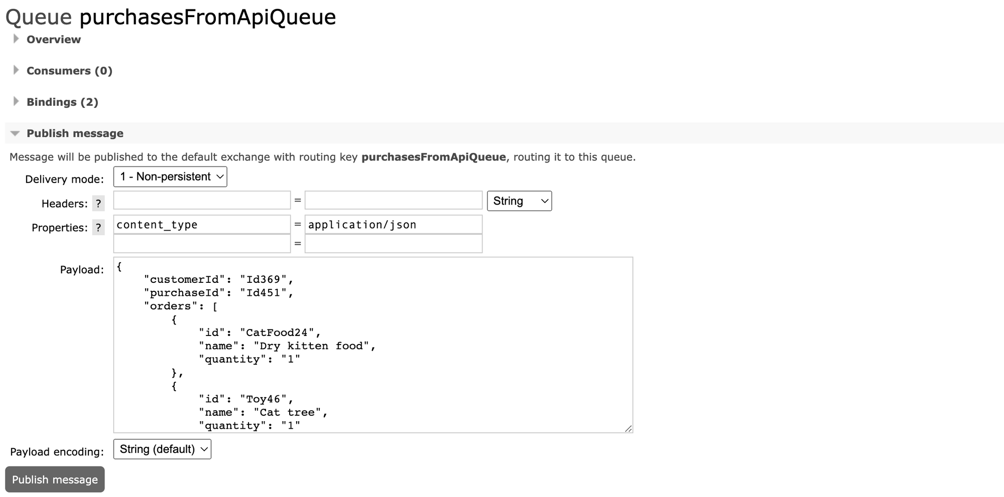 Figure 15 : Envoi de message sur la queue purchasesFromApiQueue